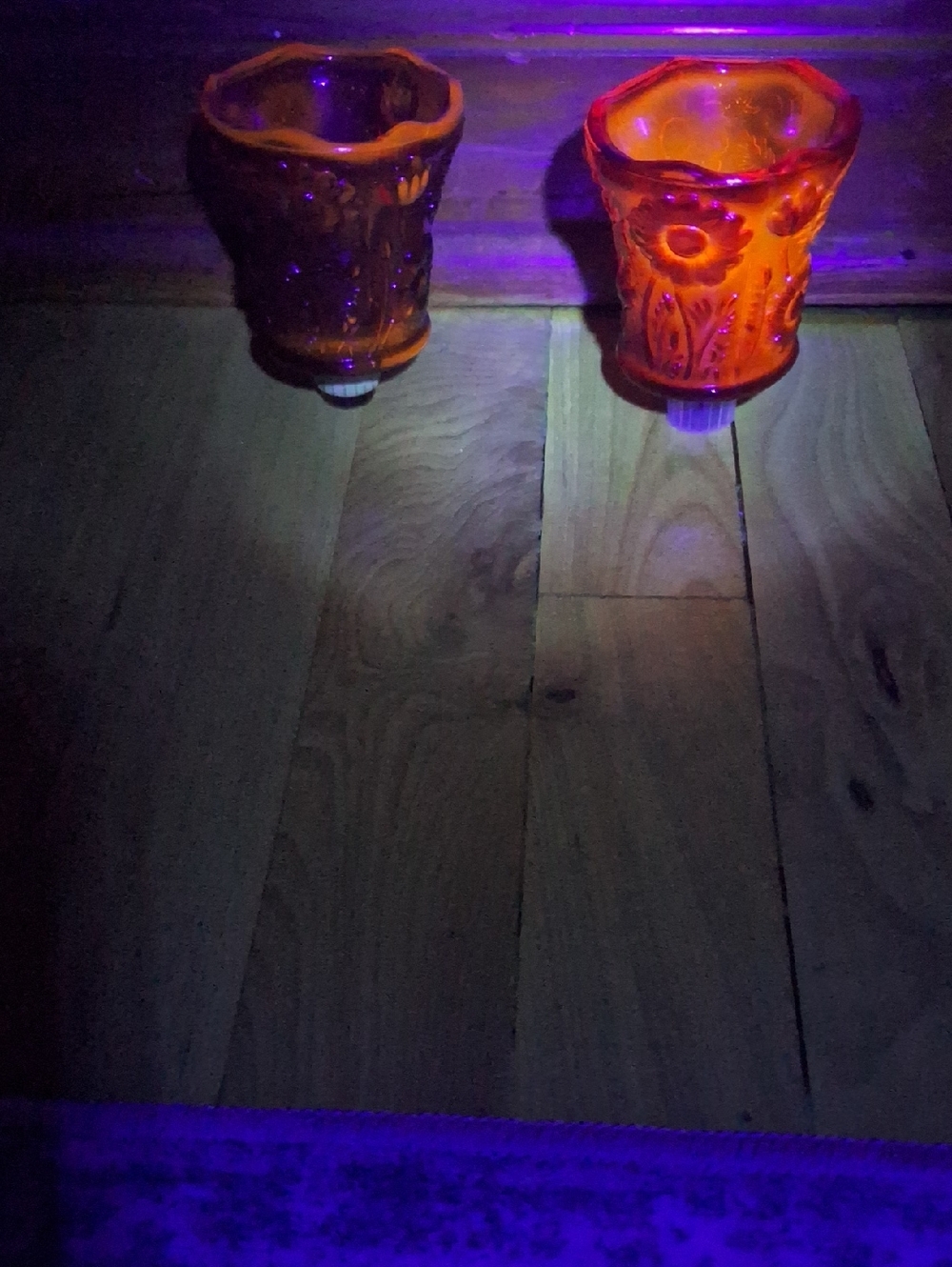 Amber Glass Floral Candle Holders - Set of 2